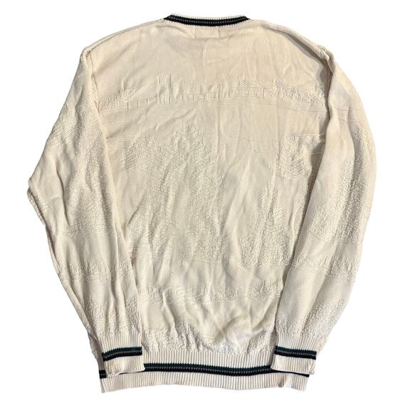Isle of Cotton Embroidered Golf Sweater Knit Pattern Cream Vintage Large Tall - Picture 7 of 8
